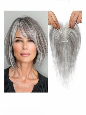 REECHO Real Human👩🏻‍🦳Hair Topper w 360° 3D Cover Clip in Bangs